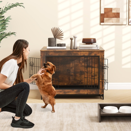 Gymax Industrial Dog Crate Furniture Heavy-duty Kennel Cage w/ 3 Chew-proof Walls Large