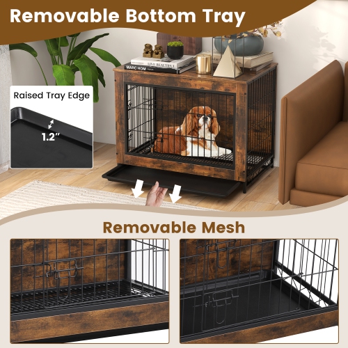 Gymax Industrial Dog Crate Furniture Heavy-duty Kennel Cage w/ 3 Chew-proof Walls Large