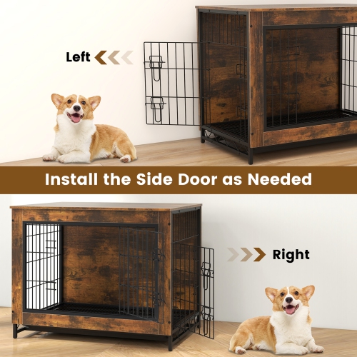 Gymax Industrial Dog Crate Furniture Heavy-duty Kennel Cage w/ 3 Chew-proof Walls Large