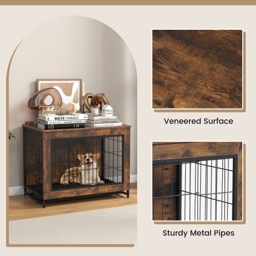 Gymax Industrial Dog Crate Furniture Heavy-duty Kennel Cage w/ 3 Chew-proof Walls Large
