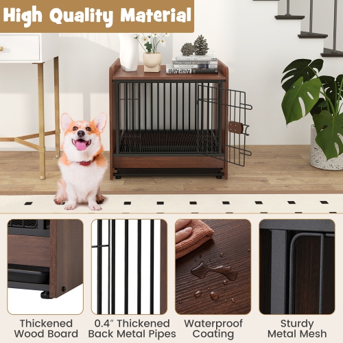 Gymax Dog Cage Furniture w/Removable Tray & Lockable Door Adjustable Foot Pads