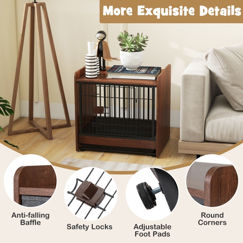 Gymax Dog Cage Furniture w/Removable Tray & Lockable Door Adjustable Foot Pads