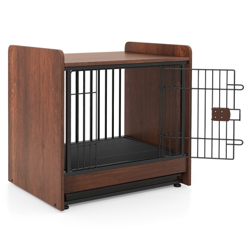 Gymax Dog Cage Furniture w/Removable Tray & Lockable Door Adjustable Foot Pads