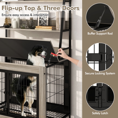 Gymax Dog Crate Furniture w/ Storage Shelves Industrial Dog Kennel w/ Flip-up Top