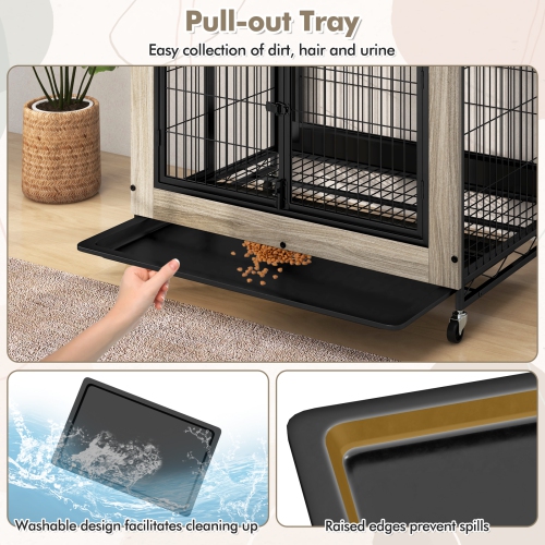 Gymax Dog Crate Furniture w/ Storage Shelves Industrial Dog Kennel w/ Flip-up Top