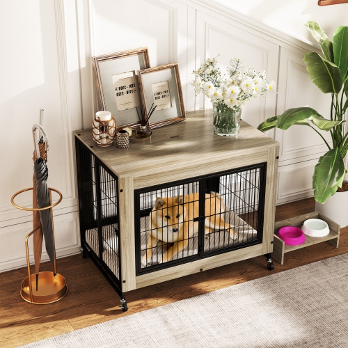 Gymax Dog Crate Furniture Industrial Dog Kennel w/ Flip-up Top Decorative Pet House
