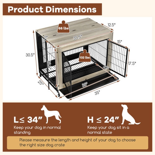 Gymax Dog Crate Furniture Industrial Dog Kennel w/ Flip-up Top Decorative Pet House