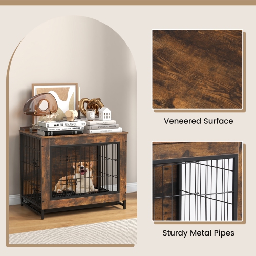 Gymax Industrial Dog Crate Furniture Heavy-duty Kennel Cage w/ 3 Chew-proof Walls Small