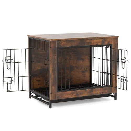 Gymax Industrial Dog Crate Furniture Heavy-duty Kennel Cage w/ 3 Chew-proof Walls Small