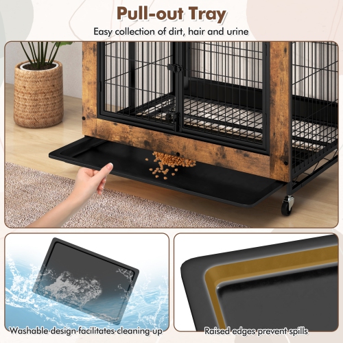 Gymax Dog Crate Furniture w/ Storage Shelves Industrial Dog Kennel w/ Flip-up Top