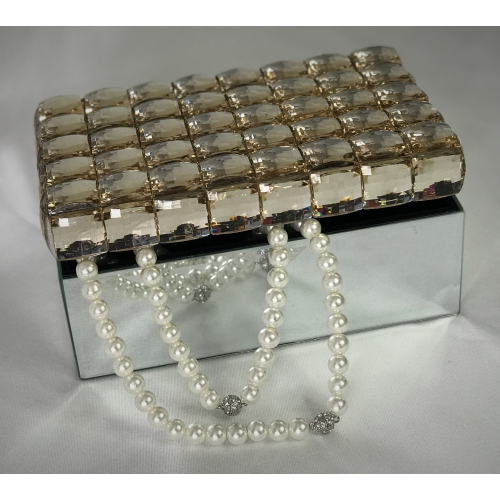 Diamond crystal beaded champagne color mirror jewelry box