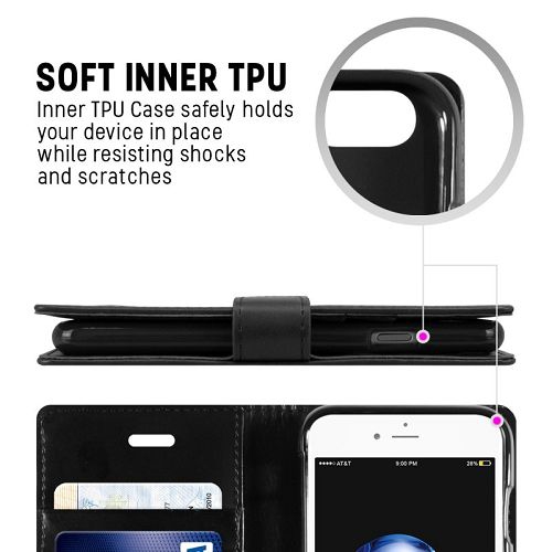 TopSave – Étui portefeuille folio en cuir à pince magnétique Bluemoon Goospery pour iPhone 16e, noir