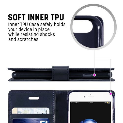 TopSave Goospery Bluemoon Card Slot w/Magnetic Clip Leather Folio Wallet Flip For iPhone 16e, Navy Blue