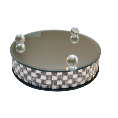 Plateau de coiffeuse avec base miroir, 8 po de diamètre