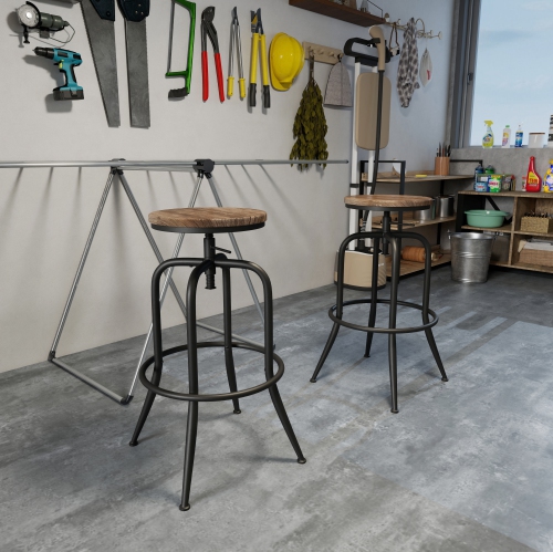 HOMY CASA  Set Of 2 Vintage Industrial Dining Room Stools With Adjustable Height