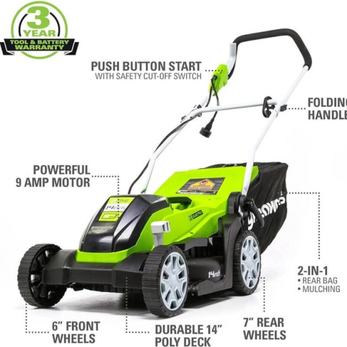 Greenworks 9-Amp 14" Electric Corded Lawn Mower