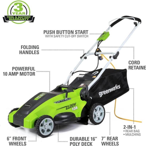 Greenworks 10-Amp 16" Electric Corded Lawn Mower