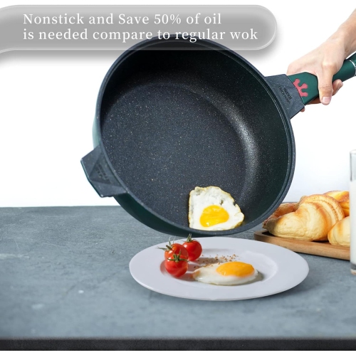 TIBORANG 8-in-1 11" Frying Pan with Lid and Steamer Basket, 5 Quart, Nonstick, Induction Compatible