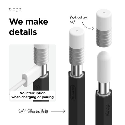 elago Classic Pencil Case Compatible with Apple Pencil, Perfect Grip, Protective Skin, Silicone Sleeve, Supports Magnetic Attachment (Black)