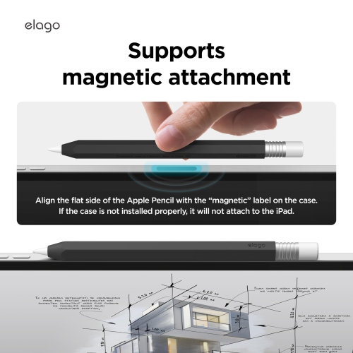 elago Classic Pencil Case Compatible with Apple Pencil, Perfect Grip, Protective Skin, Silicone Sleeve, Supports Magnetic Attachment (Black)