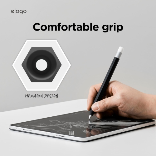 elago Classic Pencil Case Compatible with Apple Pencil, Perfect Grip, Protective Skin, Silicone Sleeve, Supports Magnetic Attachment (Black)