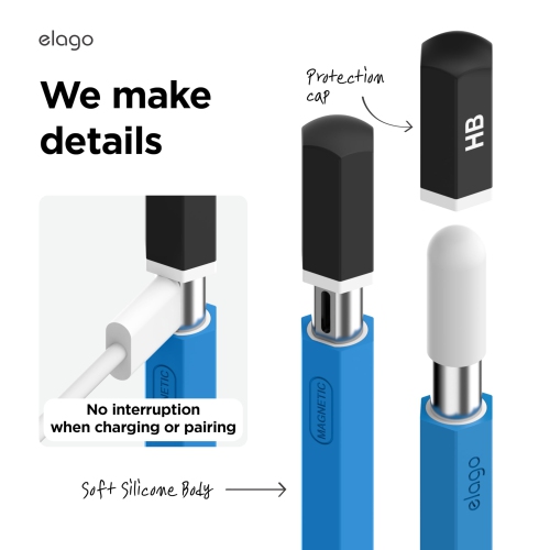 elago Classic Pencil Case Compatible with Apple Pencil, Perfect Grip, Protective Skin, Silicone Sleeve, Supports Magnetic Attachment (Blue)