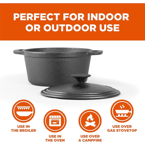 Commercial Chef 3.4 Quart Cast Iron Dutch Oven with Dome Lid and Handles