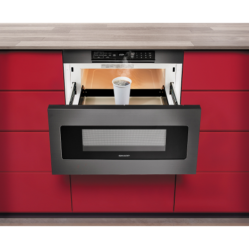 Four à micro-ondes à tiroir de 24 po DE Sharp avec commandes dissimulées, acier inoxydable noir, SMD2477AHC