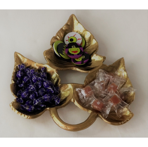 Triple Maple leaves Gold colour nuts tray 11.75x 9.5 x 1.25"