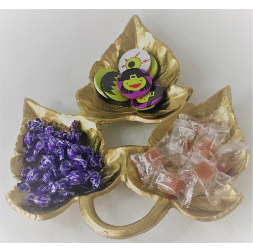 Triple Maple leaves Gold colour nuts tray 11.75x 9.5 x 1.25"
