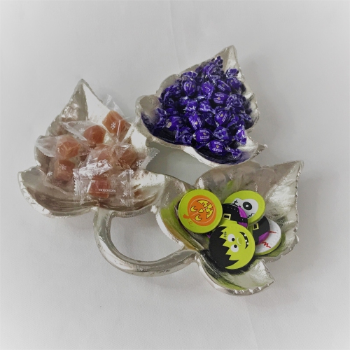 Triple Maple leaves Nickel colour nuts tray 11.75x 9.5 x 1.25"