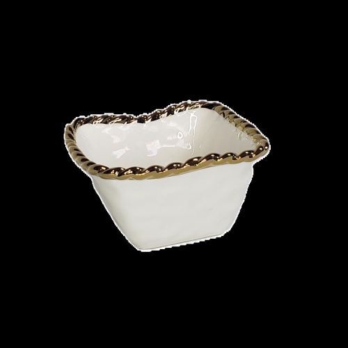 Bol carré en céramique blanche avec bordure en corde dorée, 4,75 po, collection Simplicity