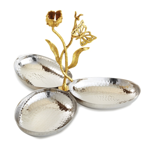 ELEGANCE  Butterfly Triple Nut Tray In Gold