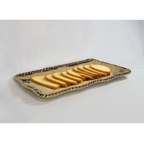 Gold Ceramic Serving Tray with Rope Accent Rim 14.25"