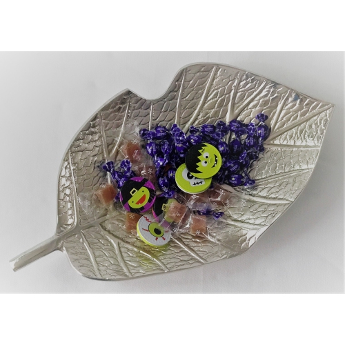 Leaf shape Nickel colour serving tray 15 x 8.5 x 2"