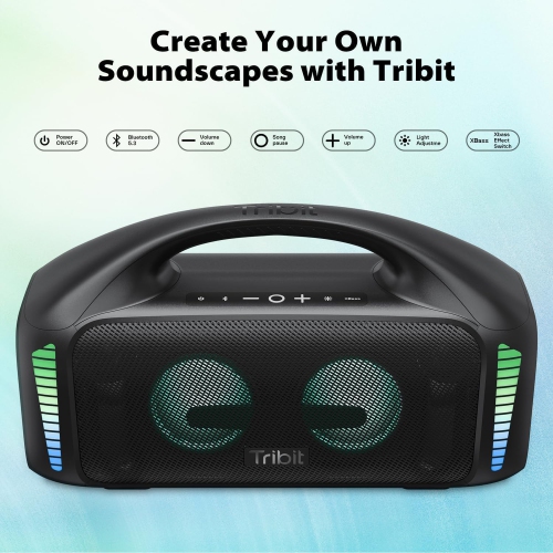 Open Box - Tribit Stormbox Blast 90W Loud Bluetooth Speaker with RGB Light Show, XBass, Bluetooth 5.3, IPX7 Waterproof Speaker, Tribit APP and