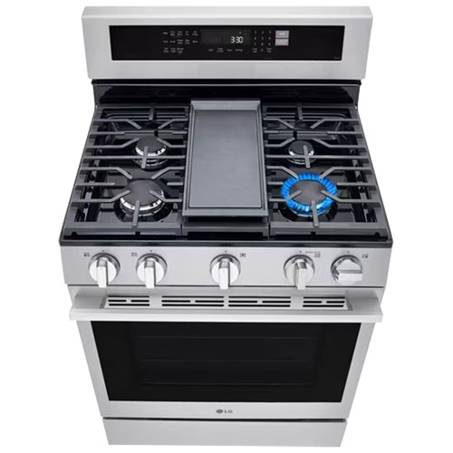 LG 30" 6.3 Cu. Ft. Fan Convection 5-Burner Freestanding Gas Air Fry Range - Stainless Steel