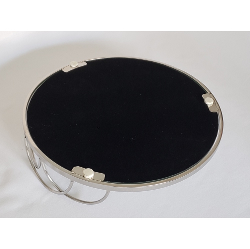 Silver Stainless Steel Round vanity tray with mirror 13"