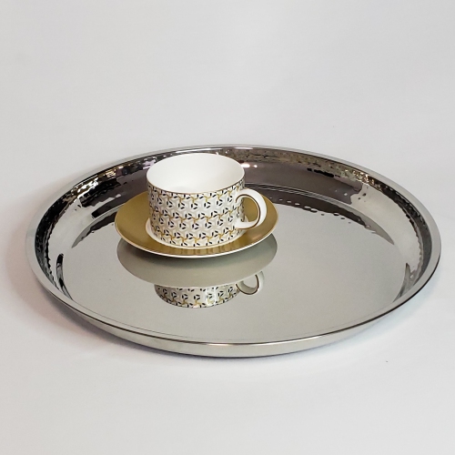Stainless Steel Silver Round tray, partially hammered, 14"