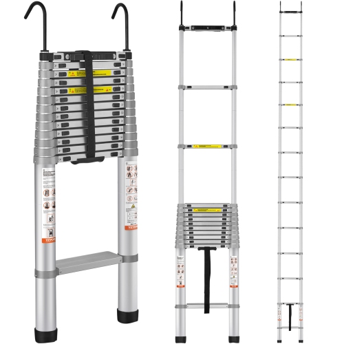 VEVOR 18.5 FT Telescoping Ladder, Aluminum One-button Retraction Collapsible Extension Ladder, 400 LBS Capacity with Non-slip Feet, Portable