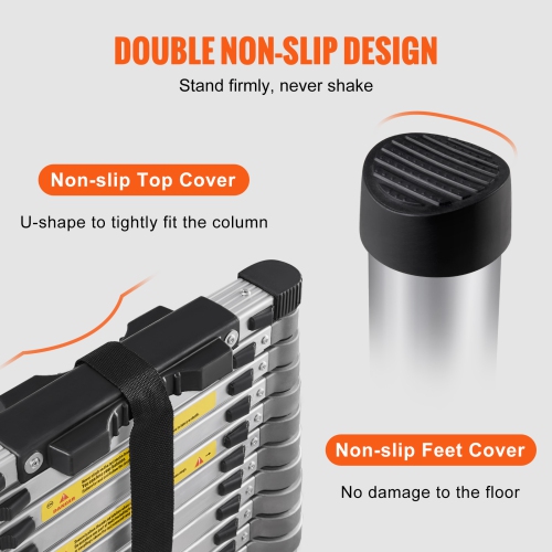 VEVOR 18.5 FT Telescoping Ladder, Aluminum One-button Retraction Collapsible Extension Ladder, 400 LBS Capacity with Non-slip Feet, Portable