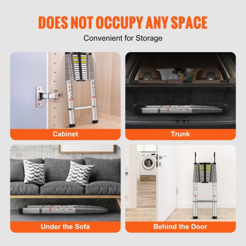 VEVOR 18.5 FT Telescoping Ladder, Aluminum One-button Retraction Collapsible Extension Ladder, 400 LBS Capacity with Non-slip Feet, Portable