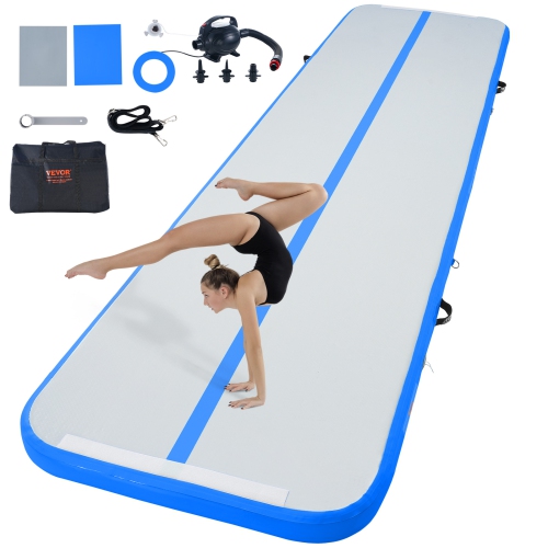 VEVOR 4 inch Gymnastics Air Mat, Thickness Inflatable Gymnastics Tumbling Mat, Tumble Track with Electric Pump, Training Mats for Home