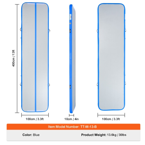 VEVOR 4 inch Gymnastics Air Mat, Thickness Inflatable Gymnastics Tumbling Mat, Tumble Track with Electric Pump, Training Mats for Home