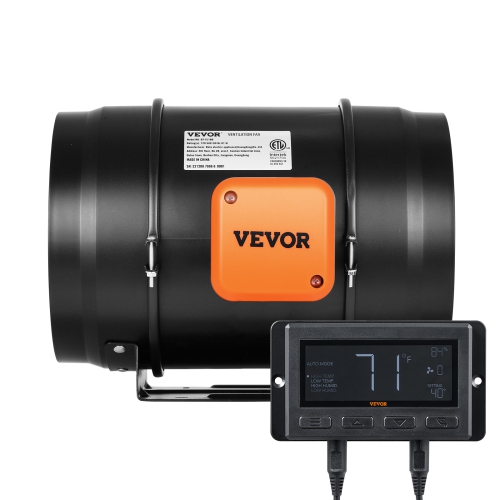 VEVOR Inline Duct Fan, 8-Inch 807 CFM with Temperature Humidity Controller, Quiet EC-motor Ventilation Exhaust Fan for Cooling Booster, Grow Tents,