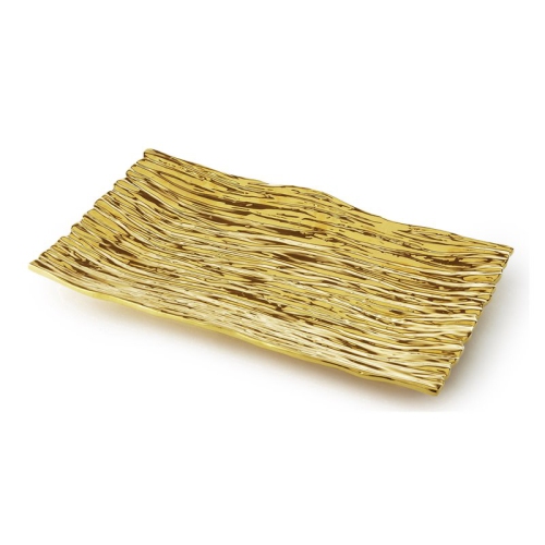 Image 1 of 2.. Jiallo Botanic Collection 13.25x8.75" Titanium Porcelain Bark Tray in Gold