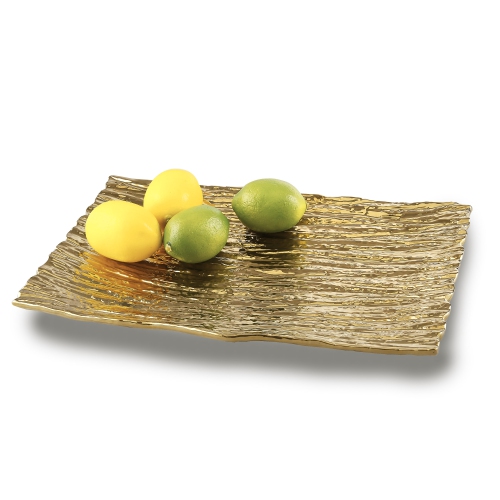 Jiallo Botanic Collection 13.25x8.75" Titanium Porcelain Bark Tray in Gold