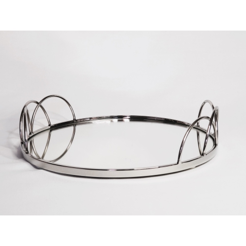 Image 1 of 4.. Silver Stainless Steel Round vanity tray with mirror 11"