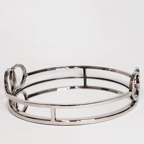 Luxury Silver Stainless Steel Round vanity tray with mirror 11"