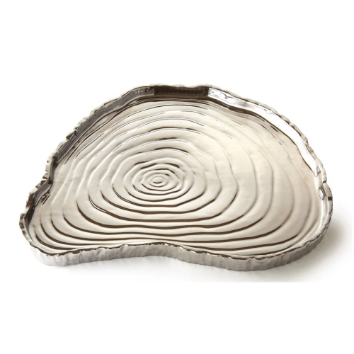 Image 1 of 2.. Jiallo Botanic Collection 13x12" Titanium Porcelain Tree Bark Tray in Silver